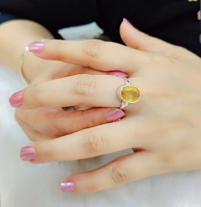 Yellow sapphire silver ring