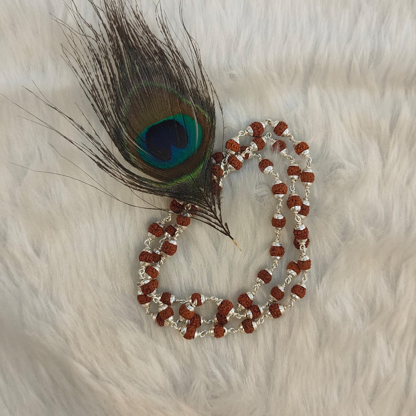 Rudraksh silver mala